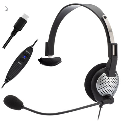 Andrea NC-181VM USB-C On-Ear Monaural Headset w-noise-canceling mic | Headphones & Listening Centers